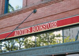 The sign out front of Auntie's Bookstore in Spokane, Washington.