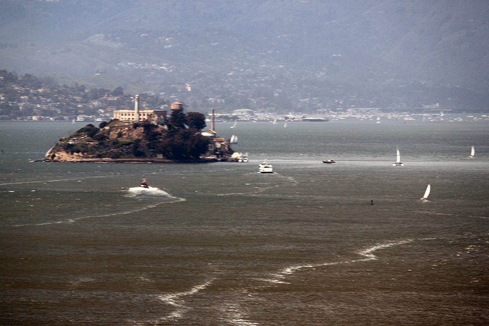 Alcatraz Island as seen from the Golden Gate Bridge