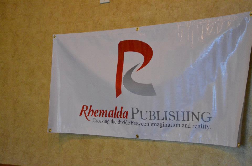 The Rhemalda Publishing banner at the Got Stories Conference in Salt Lake City, Utah.