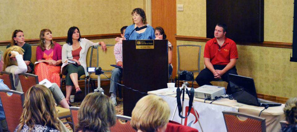 Author Cas Peace speaking at the Got Stories Conference in Salt Lake City, Utah.