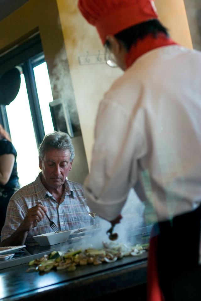 Dave Peae, the author of Cas Peace, eating dinner at the Hibachi Grill after the Rhemalda Publishing Got Stories Conference in Salt lake City, Utah.