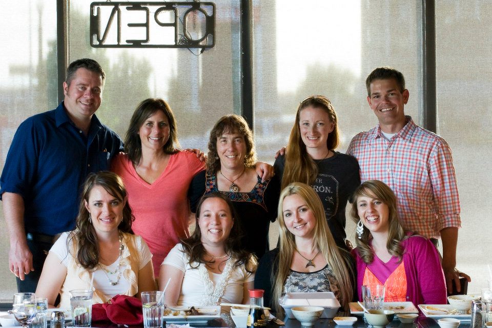 All of the Rhemalda Publishing authors with Rhett and Emmaline at the hibachi grilll for dinner after the Rhemalda Publishing Got Stories Conference in Salt Lake City, Utah.