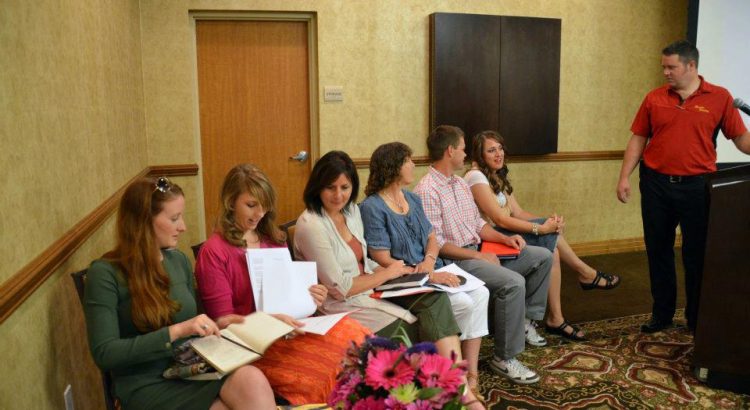 Rhett Hoffmeister talking to the authors who are speaking at the Got Stories Conference in Salt Lake City, Utah, in June 2012.