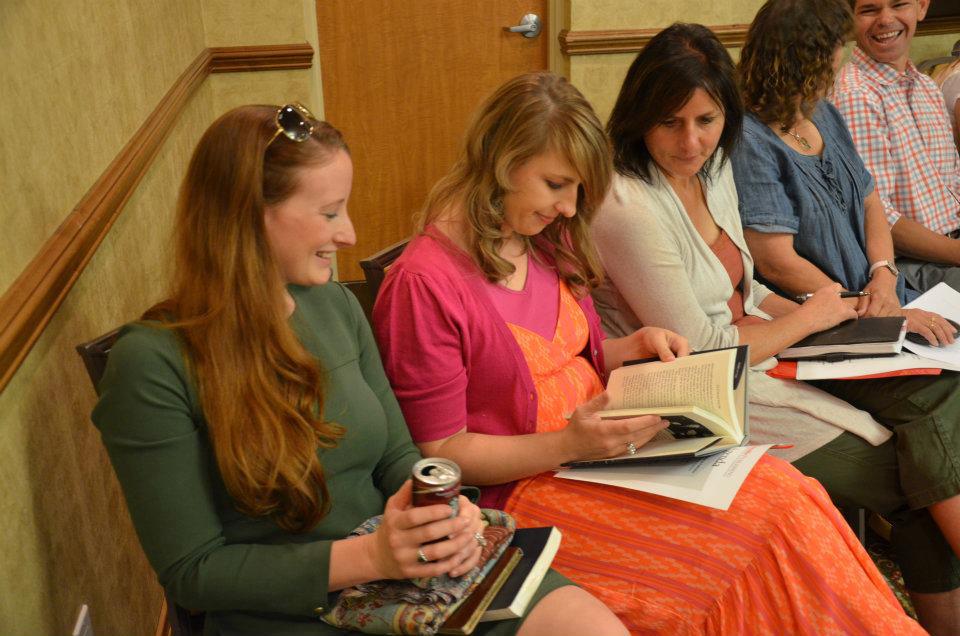 The authors who are speaking at the Got Stories Conference in Salt Lake City, Utah in June 2012 (missing Karen Amanda Hooper). They are looking at each others books.