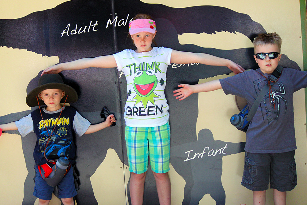 Am I as big as a Gorilla? The kids standing in front of the Gorilla size measuring wall.