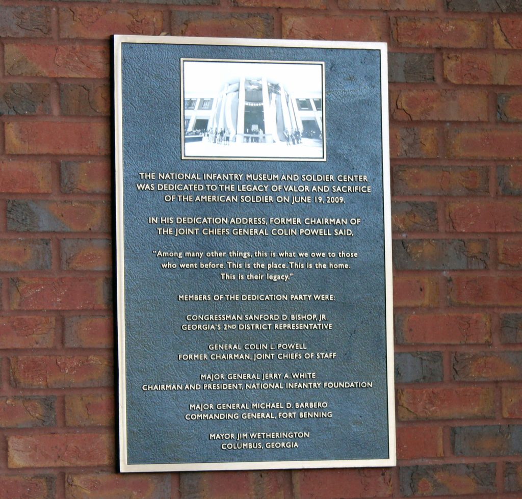 National Infantry Museum and Soldier Center in Columbus, Georgia, Plaque