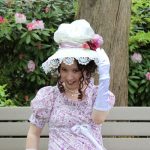 Emmaline Hoffmeister Author Image in a Regency Dress and Bonnet - 2009