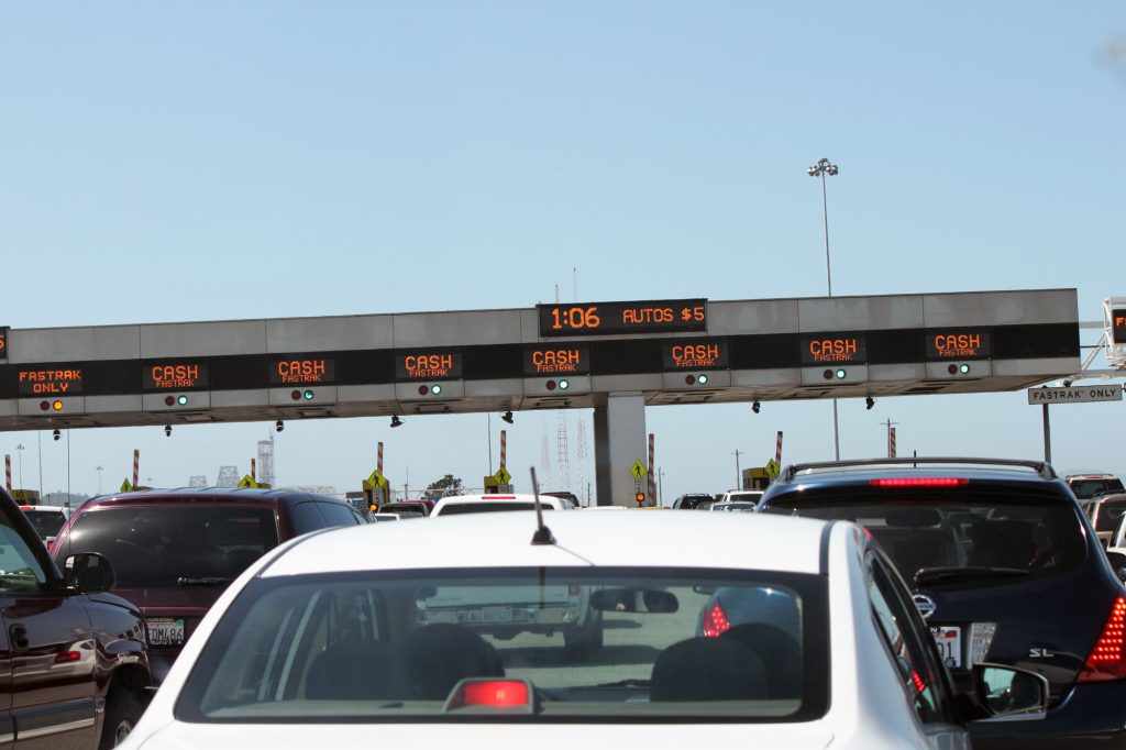 Toll line at the San Francisco Bay Bridge Sign - Golden Gate Bridge