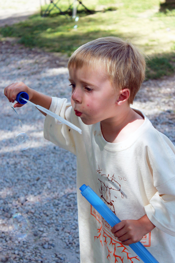 DEH blowing bubbles.