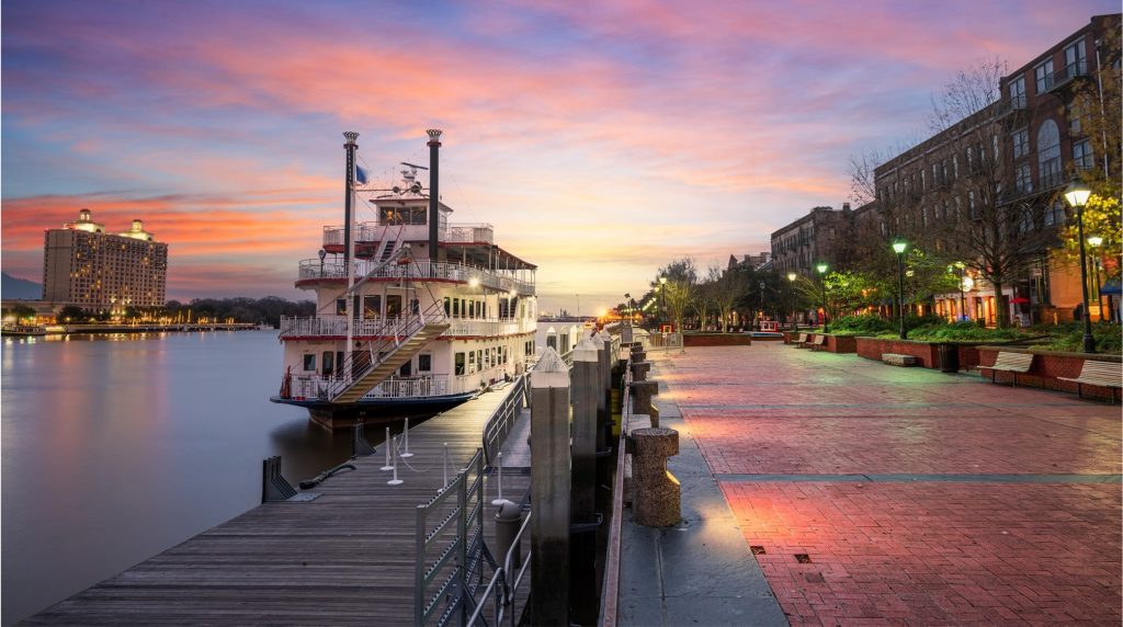 Riverboat on the river in Savannah, Georgia.