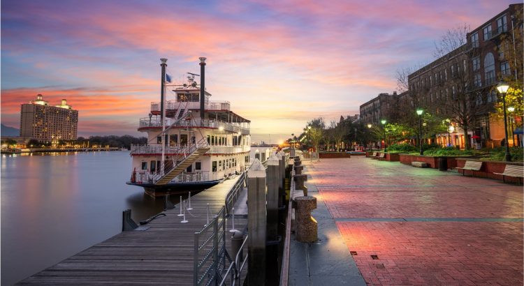 Riverboat on the river in Savannah, Georgia.