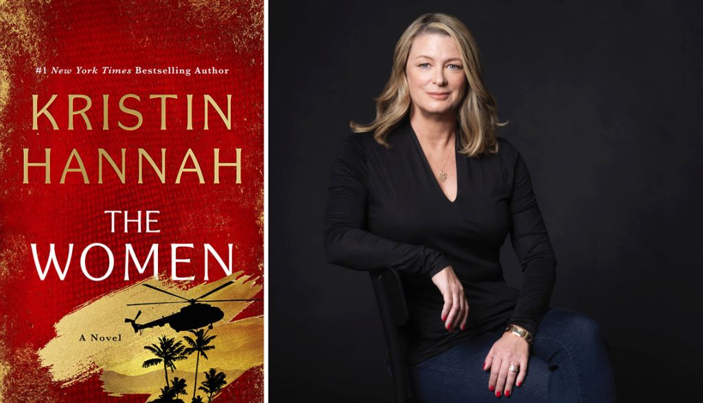 The Women by Kristin Hannah next to the author photo of Kristin.