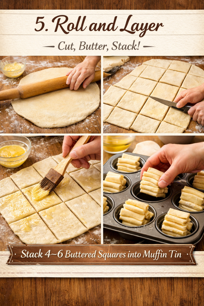Step 5 of how to cut and layer the buttermilk rolls.