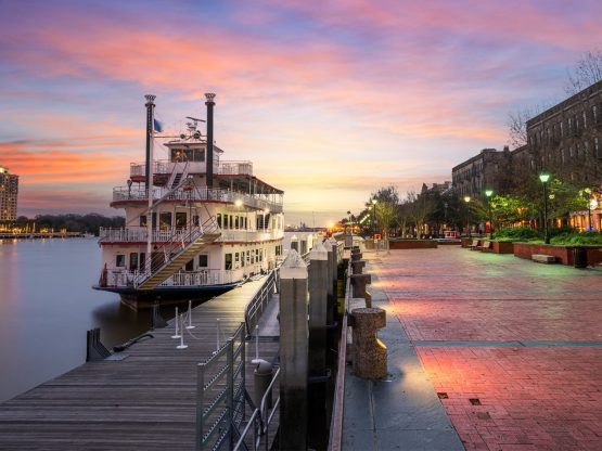 Riverboat on the river in Savannah, Georgia.